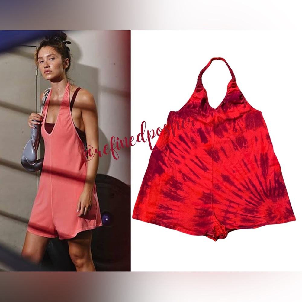 Free People Movement Hot Shot Halter Romper size XS NEW Red Tie Dye